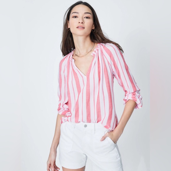 GAP Stripe Ruffle Shirt Lightweight Flowy Peasant Striped Summer Blouse Medium - Picture 2 of 15